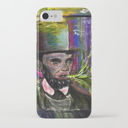 psychedelic US president  Abraham Lincoln with Trippy top-hat and rainbow halo iPhone Case