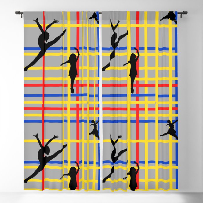 Dancing like Piet Mondrian - New York City I. Red, yellow, and Blue lines on the grey background Blackout Curtain