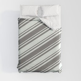 [ Thumbnail: Gray and Mint Cream Colored Lines/Stripes Pattern Duvet Cover ]