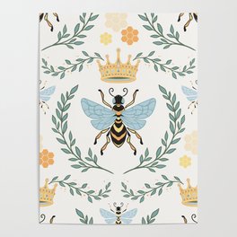 Queen Bee with Gold Crown and Laurel Frame Poster