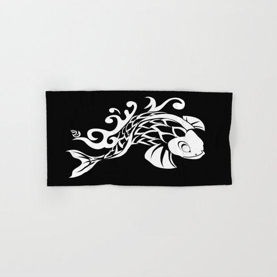 BK WHT KOI FISH LOGO Hand & Bath Towel