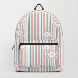 Retro . The floral pattern on striped background . Backpack | Digital, Retro, Popart, White, Pastelcolor, Turquoise, Pastel, Blue, Graphicdesign, Pink 