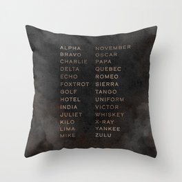 Phonetic Grunge Throw Pillow | Radio, Clouds, Flying, Lettering, Brown, Grunge, Distressed, Words, Type, Phonetic 