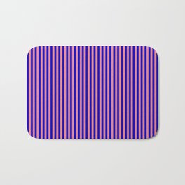 [ Thumbnail: Blue and Light Coral Colored Striped/Lined Pattern Bath Mat ]