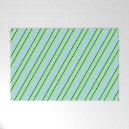 [ Thumbnail: Powder Blue, Forest Green & Chartreuse Colored Lines Pattern Welcome Mat ]