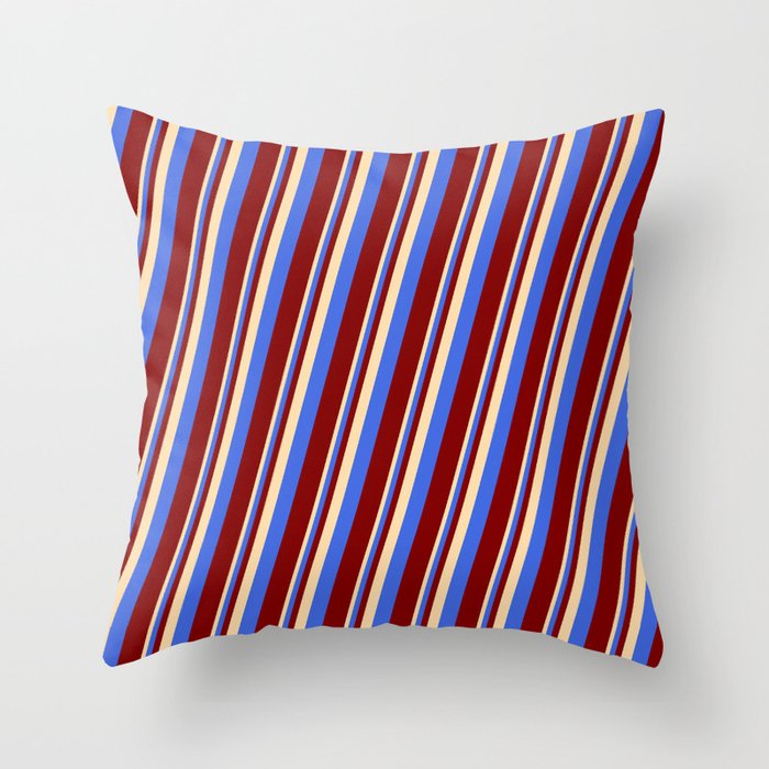 Tan, Royal Blue, and Maroon Colored Lines Pattern Throw Pillow