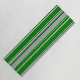 [ Thumbnail: Dark Gray and Green Colored Striped Pattern Yoga Mat ]