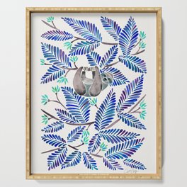 Happy Sloth – Tropical Blue Leaves Serving Tray
