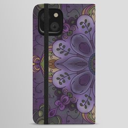 Purple Floral-Inspired Mandala iPhone Wallet Case