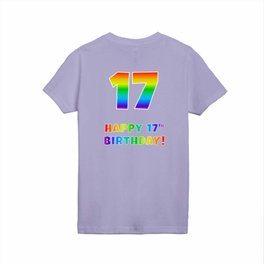 [ Thumbnail: HAPPY 17TH BIRTHDAY - Multicolored Rainbow Spectrum Gradient Kids T Shirt Kids T-Shirt ]