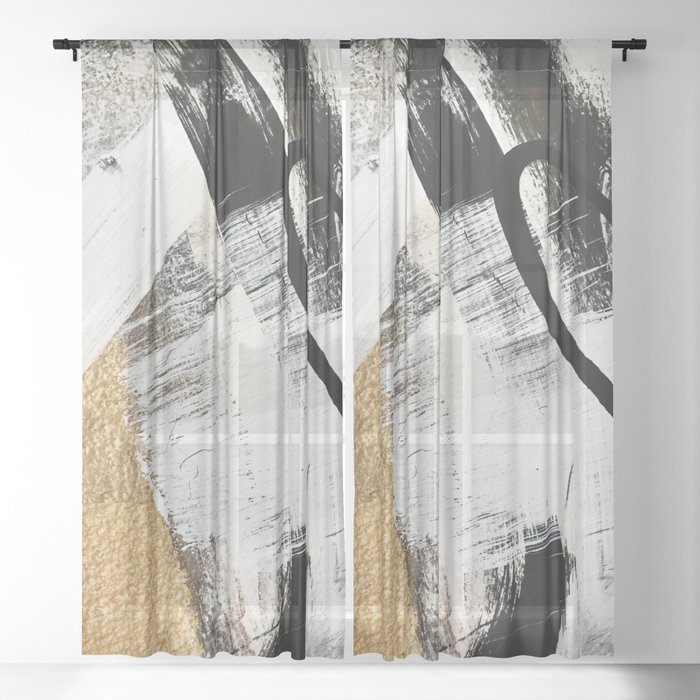 Armor [9]: a minimal abstract piece in black white and gold by Alyssa Hamilton Art Sheer Curtain