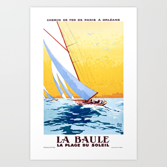 1931 France LA BAULE La Plage Du Soleil Travel Poster Art Print