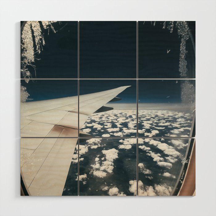 Airplane window and white clouds Wood Wall Art