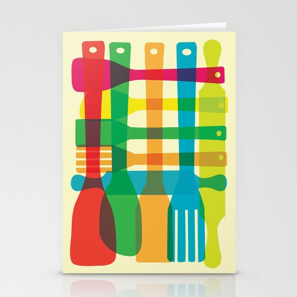 Utensil Stack Plaid Kitchen Art Stationery Cards