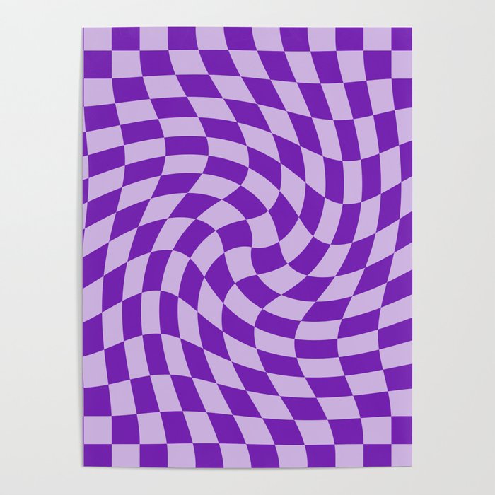 Lilac Blue Night - simple warped check retro pattern Poster
