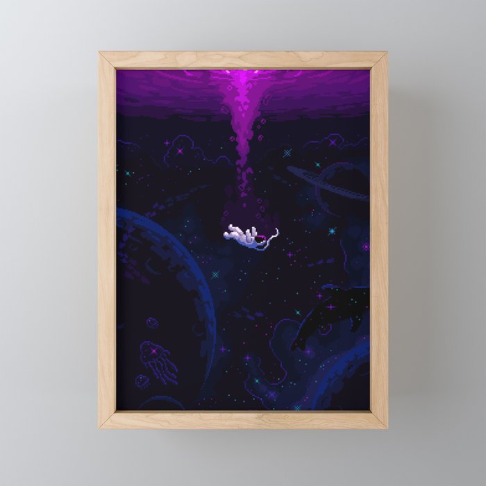 Astronaut falling deep in space Framed Mini Art Print