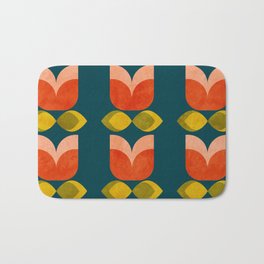 retro tulips teal Bath Mat | Geometry, Watercolor, Modern, 50S, Shapes, Midmod, Pattern, 70S, Midcentury, Abstract 