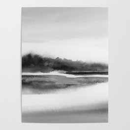 Rivers Tide I - Black and White Riverscape Tree Reflection Watercolor Painting Poster