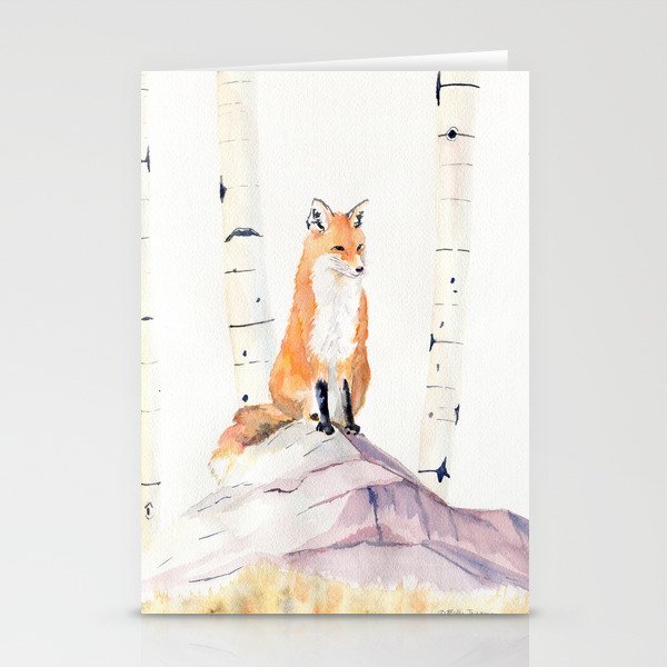 Fox and Birch Trees Stationery Cards