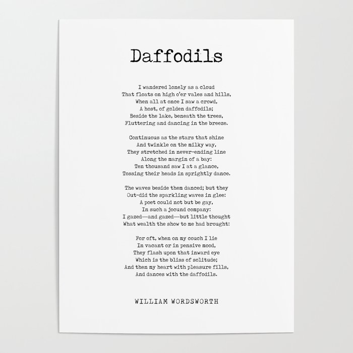 Daffodils - William Wordsworth Poem - Literature - Typewriter Print 2 Poster