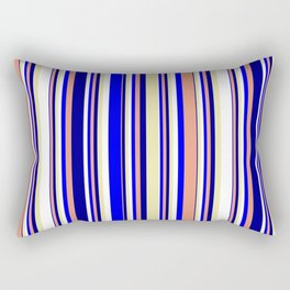 [ Thumbnail: Pale Goldenrod, White, Blue, Dark Salmon, and Dark Blue Colored Pattern of Stripes Rectangular Pillow ]