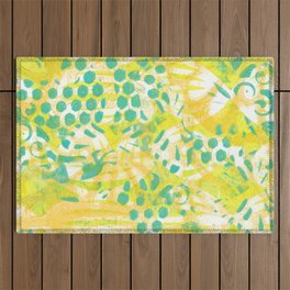 Monoprint 6 - Yellow & Orange with Green Dots Outdoor Rug