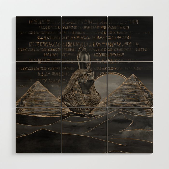 Horus on Egyptian pyramids landscape Wood Wall Art