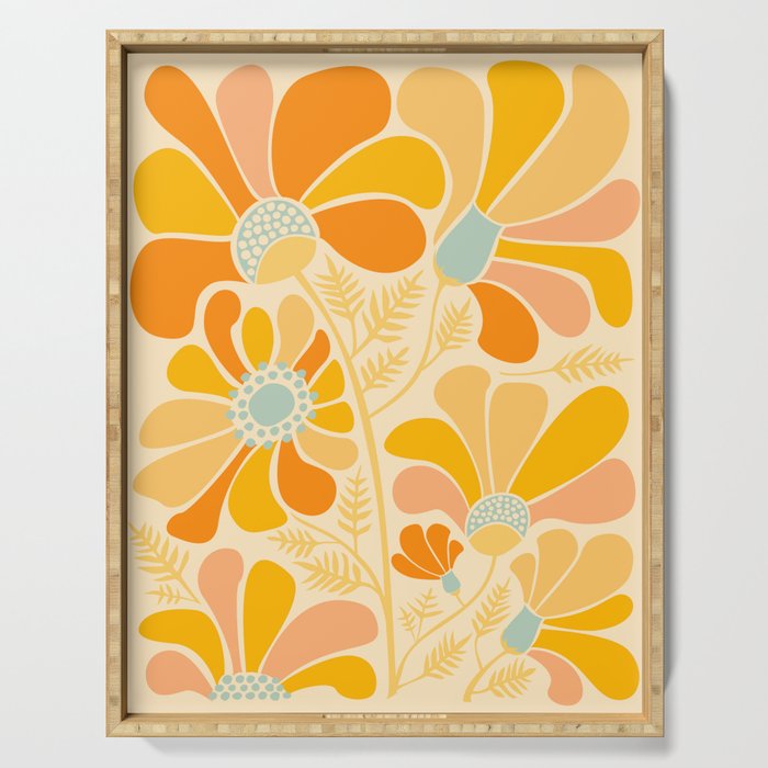 Sunny Flowers Floral Illustration Serving Tray