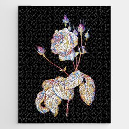 Floral Cabbage Rose Mosaic on Black Jigsaw Puzzle