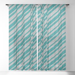 [ Thumbnail: Teal and Dark Gray Colored Striped/Lined Pattern Sheer Curtain ]