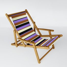 [ Thumbnail: Purple, Brown, Light Yellow & Black Colored Lines/Stripes Pattern Sling Chair ]
