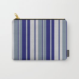 [ Thumbnail: Light Slate Gray, Midnight Blue, and Light Gray Colored Lines Pattern Carry-All Pouch ]