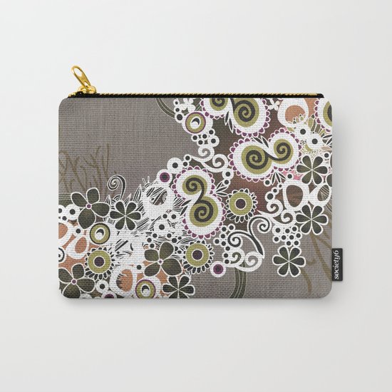 Diagonal flower – brown and olive green fiber Carry-All Pouch