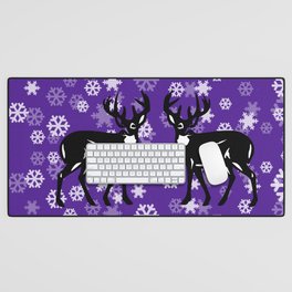White Snowflakes with tow Reindeer - violet Christmas Design Desk Mat