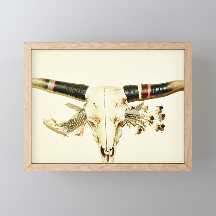 Floral Conscience Cow Skull Framed Mini Art Print
