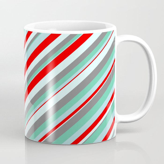 Eyecatching Aquamarine, Powder Blue, Red, Light Cyan, and Gray Colored Lines Pattern Coffee Mug