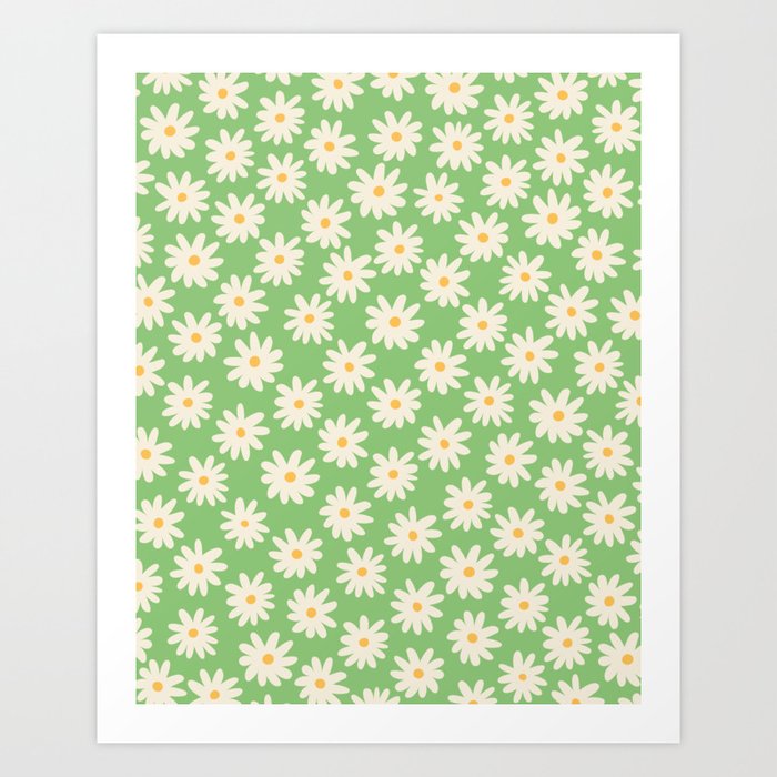 Retro Daisy Flower in Green Art Print