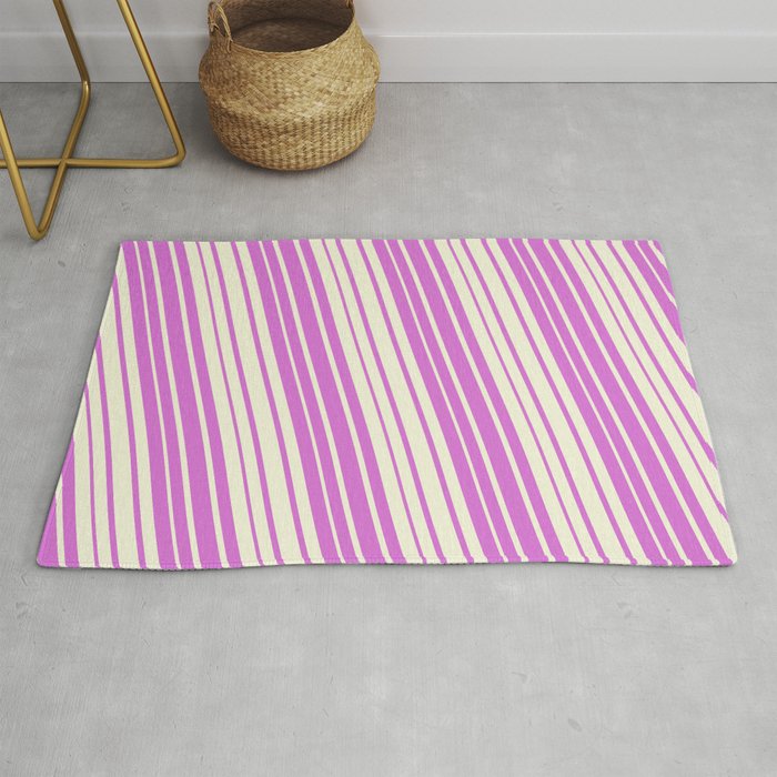 Orchid & Beige Colored Lined/Striped Pattern Rug