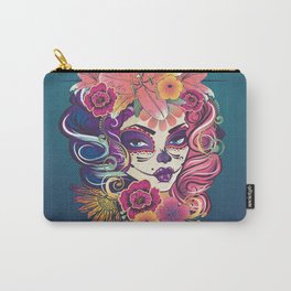 Sugar skull woman in flower crown portrait Carry-All Pouch