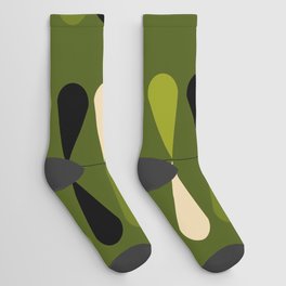 Green mid century atomic 1950s leaf pattern Socks