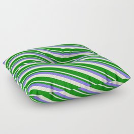 [ Thumbnail: Medium Slate Blue, Light Yellow, and Green Colored Stripes Pattern Floor Pillow ]