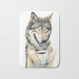 Coffee in the Moonlight Bath Mat | Dog, Funny, Tan, Grey, Drink, Coffee, Cup, Wolves, Cute, Kitchen 