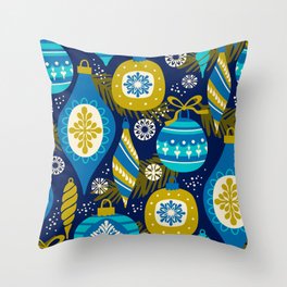 Christmas Blue and Yellow Elements Throw Pillow