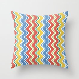 Red, Yellow and Blue Trippy Wavey Stripes Pattern Design Throw Pillow