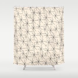 Stella - Atomic Age Mid Century Modern Starburst Pattern in Charcoal Gray and Almond Cream Shower Curtain