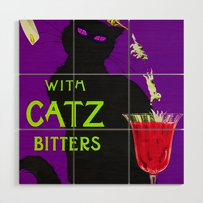 Mix Your Drinks with Catz (Cats) Bitters Aperitif Liquor Vintage Advertising Poster in purple