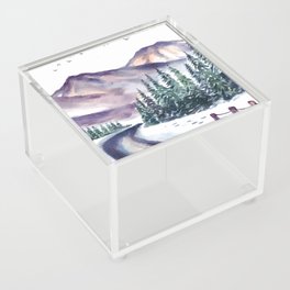 Winter Landscape With Mountain And Pine Trees Watercolor Acrylic Box