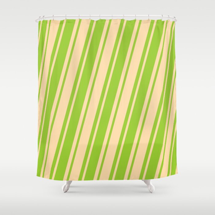 Green & Tan Colored Striped Pattern Shower Curtain