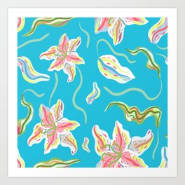 White lilies, light blue background, floral, flowers, hisloveshinebright Art Print