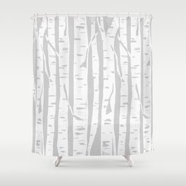 Woodcut Birches Grey Shower Curtain